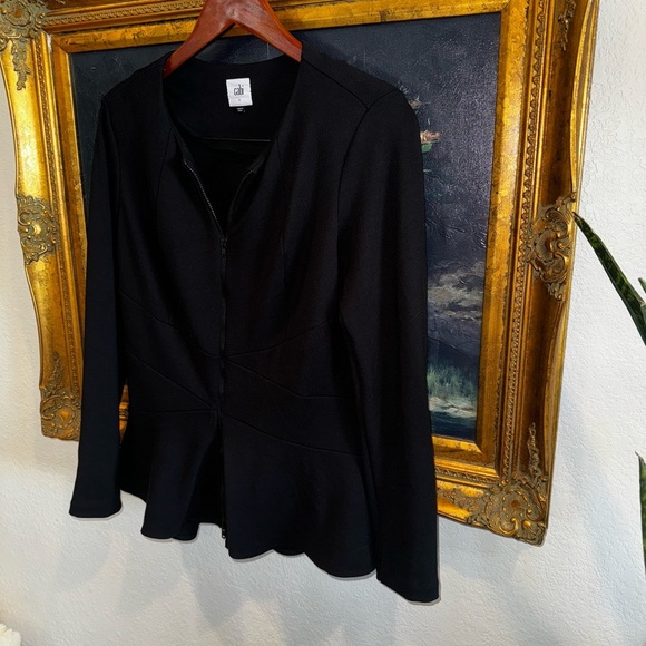 CAbi Black Crisscross Zip Front Peplum Blazer Size Small Style #5850 Used - Picture 3 of 9